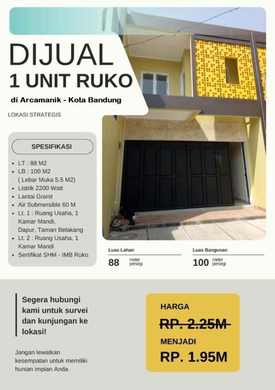 dijual ruko gudang kantor arcamanik