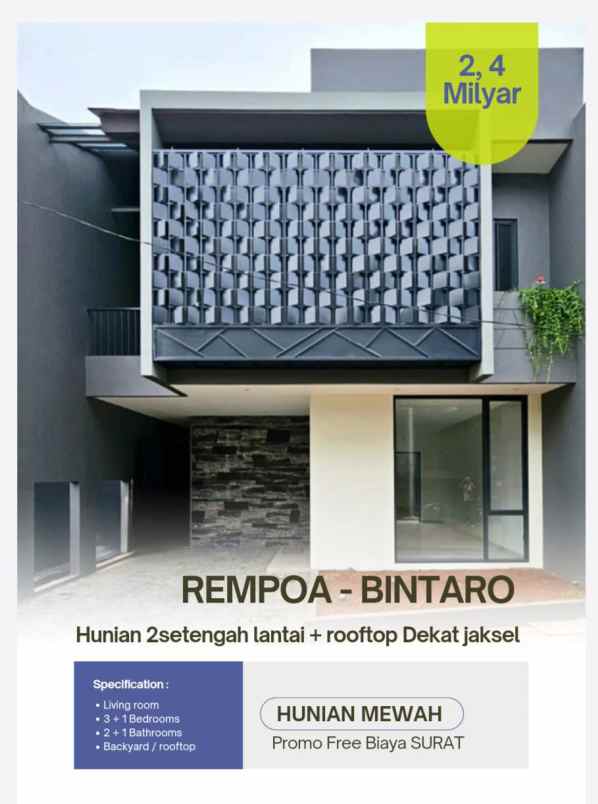 Rumah Mewah 25 Lantai Ada Rooftop Siap Huni Dirempoa Bintaro Tangsel