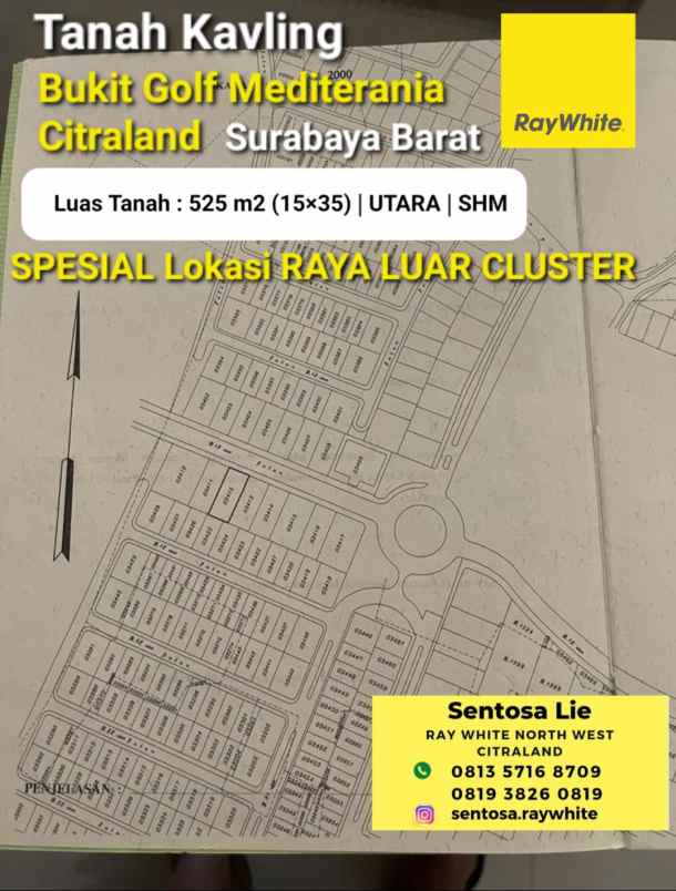 Dijual Tanah Raya Bukit Golf Mediterania Citraland Surabaya Barat -shm