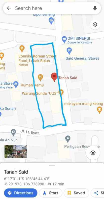 dijual tanah lebak bulus rt 008 rw 007