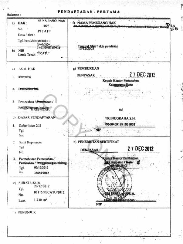 dijual tanah pecatu graha