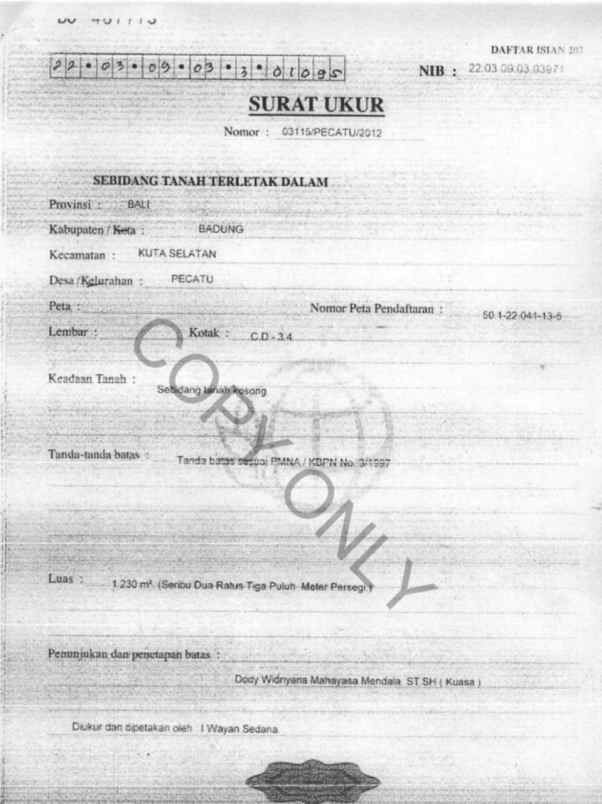 dijual tanah pecatu graha