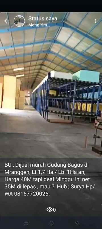 dijual gudang di meranggen kab demak