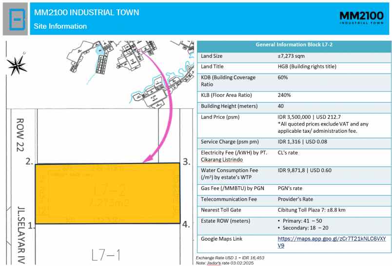 dijual tanah industri mm2100 7 272 sqm