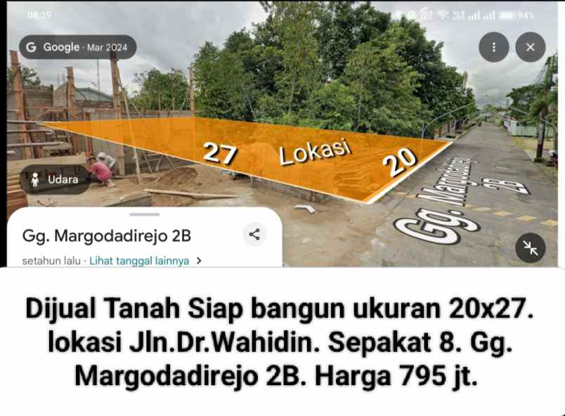 dijual tanah jalan dr wahidin gang