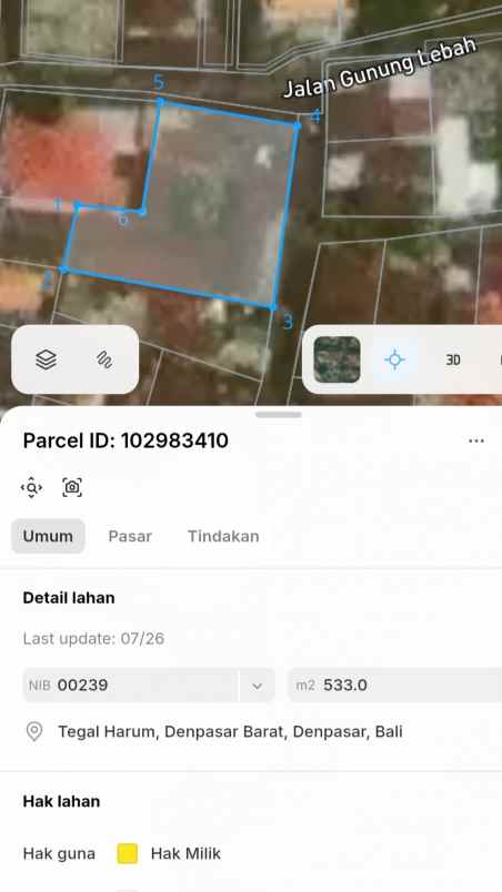 dijual tanah jl gn lebah