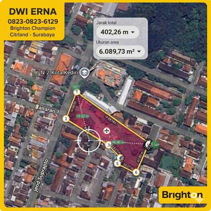 dijual tanah jl letjend suprapto