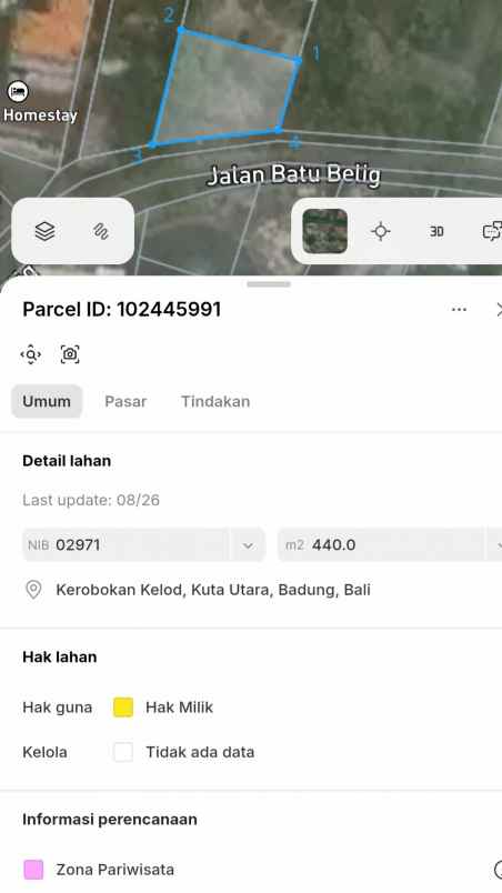 dijual tanah jl pantai batu beli