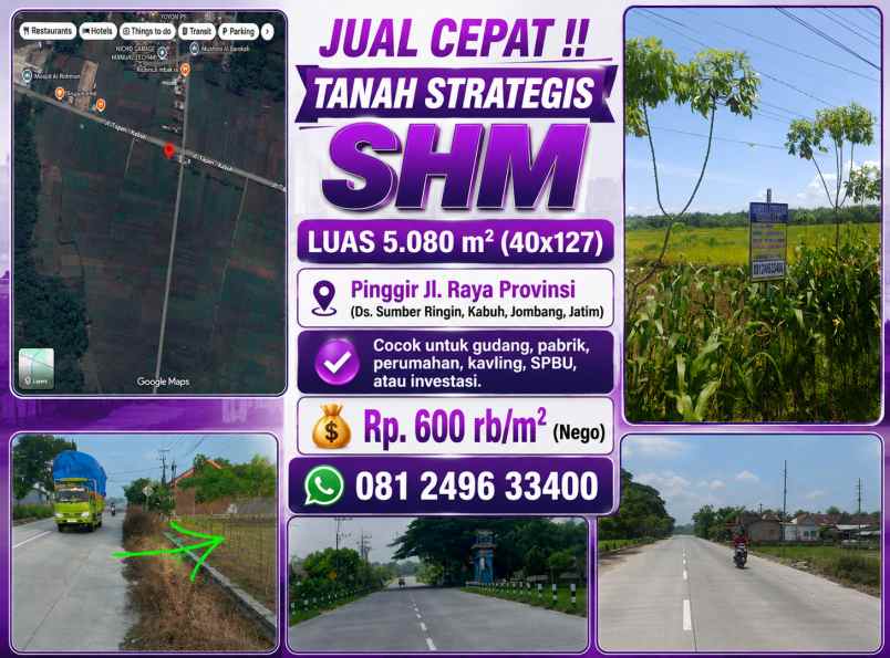 dijual tanah jl raya kabuh tapen