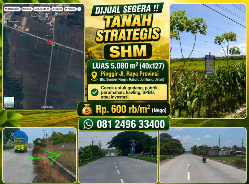 dijual tanah jl raya kabuh tapen