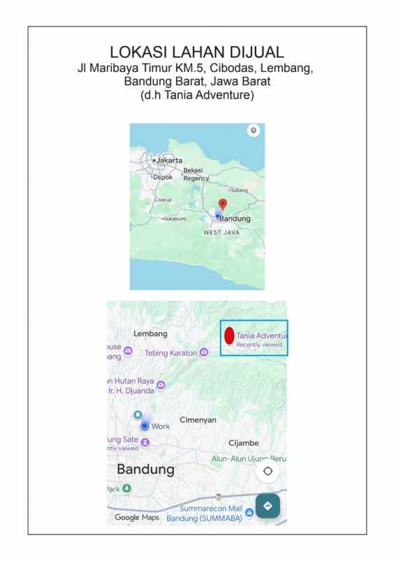 dijual tanah maribaya cibodad