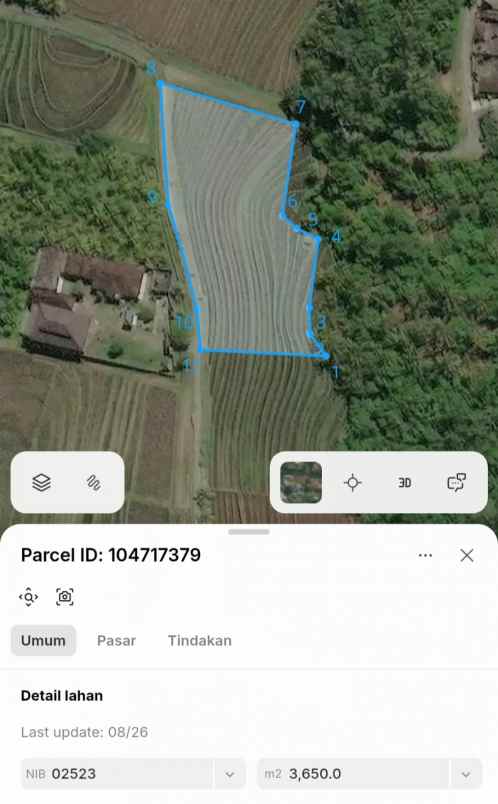 dijual tanah sawah murah dengan view gunung