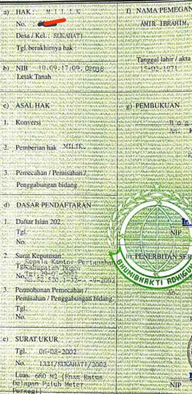 jual tanah shm karadenan cibinong bogor