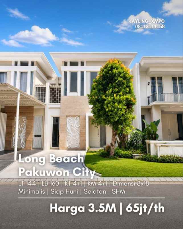 rumah long beach pakuwon city minimalis siap huni