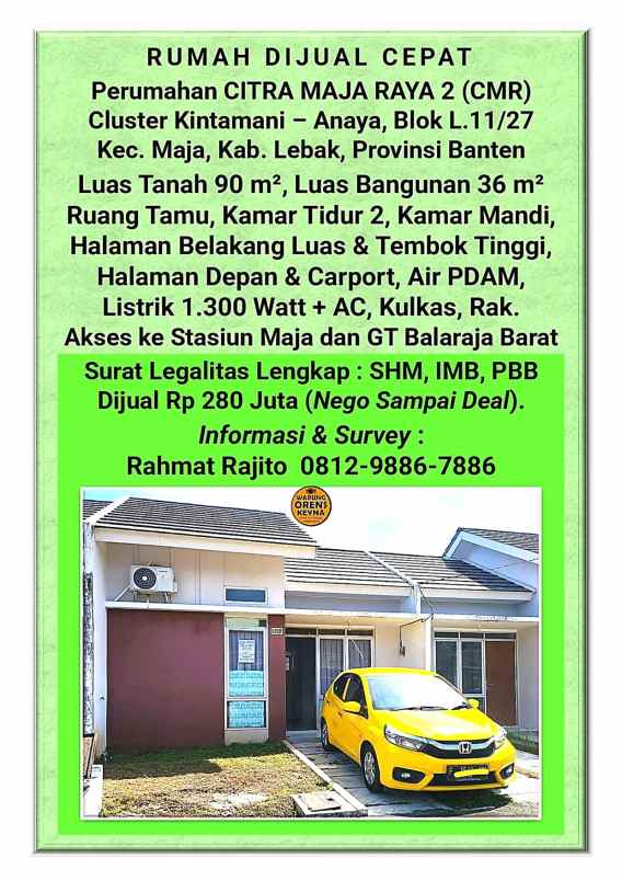 rumah lt 90 m di citra maja raya 2 ac kulkas