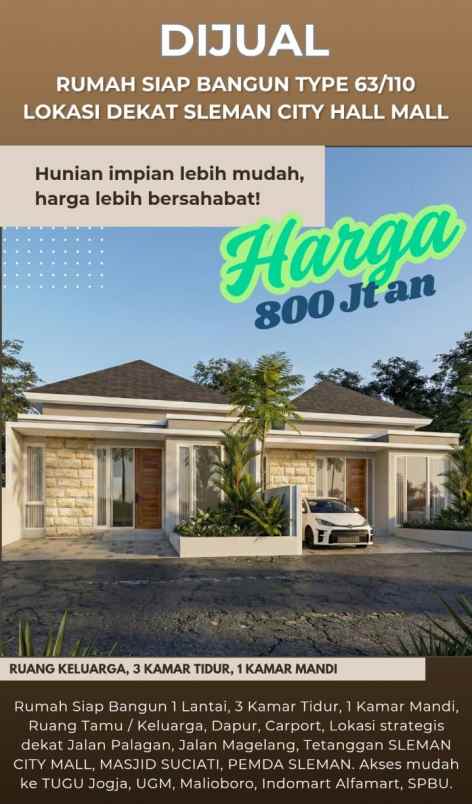 rumah siap bangun dekat sleman city hall mall