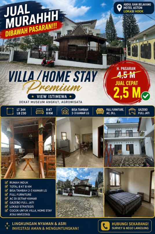 rumah villa lokasi dekat hotel aston batu