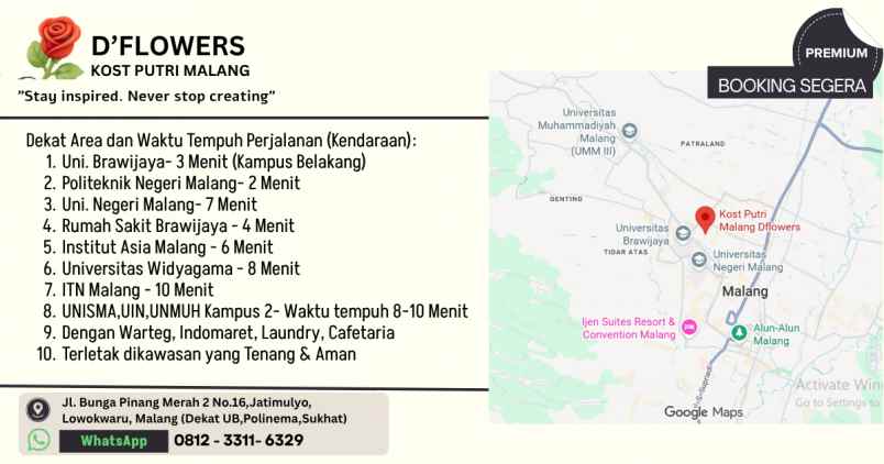 d flowers kost putri exclusive kota malang