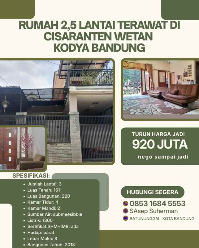 dijual ruko gudang kantor cisaranten wetan bandung