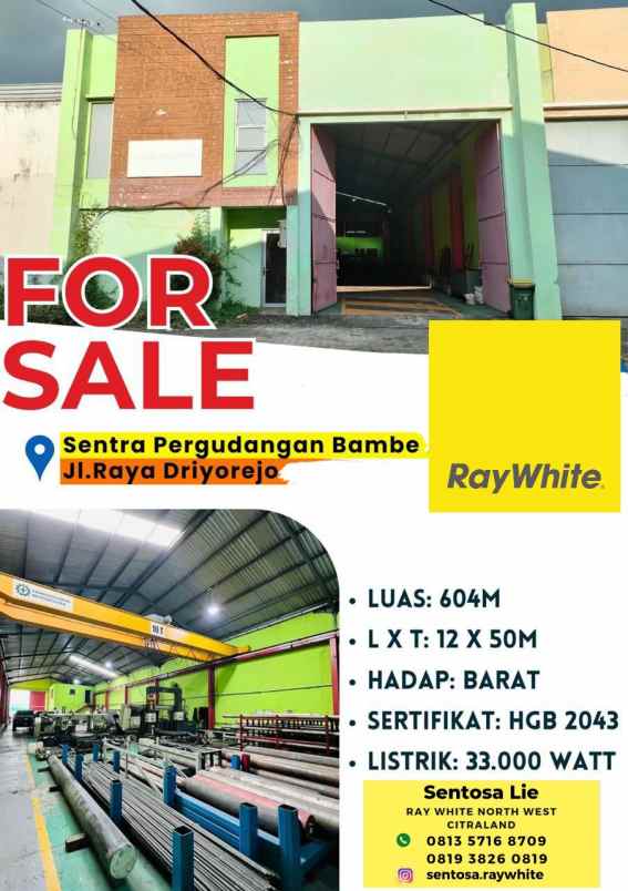 dijual ruko gudang kantor jalan raya driyorejo