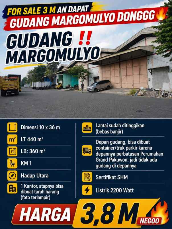dijual ruko gudang kantor margomulyo