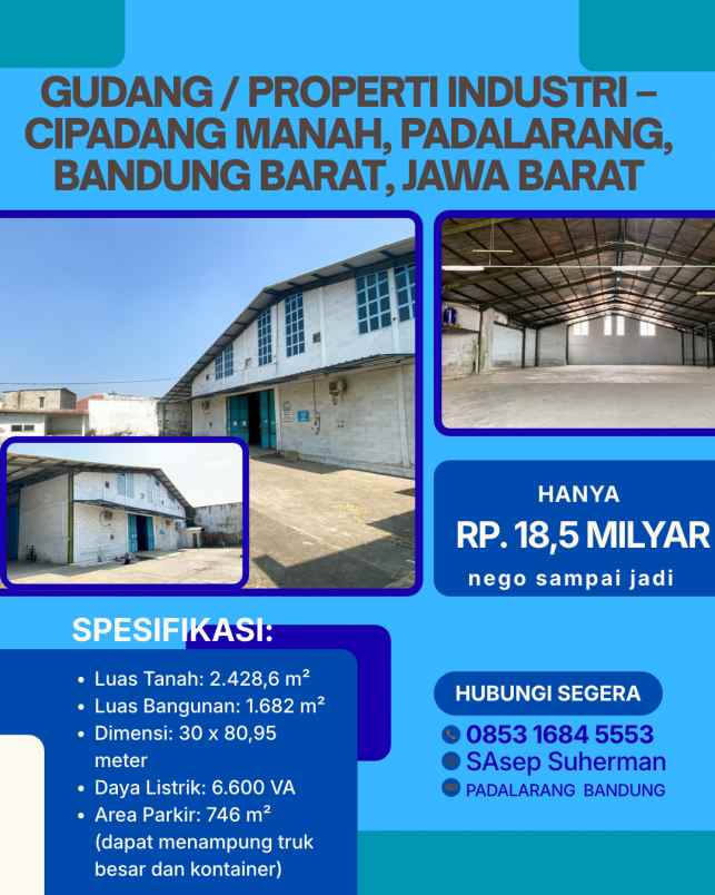 dijual ruko gudang kantor padalarang bandung barat