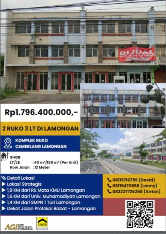 dijual ruko gudang kantor raya lamongan babat