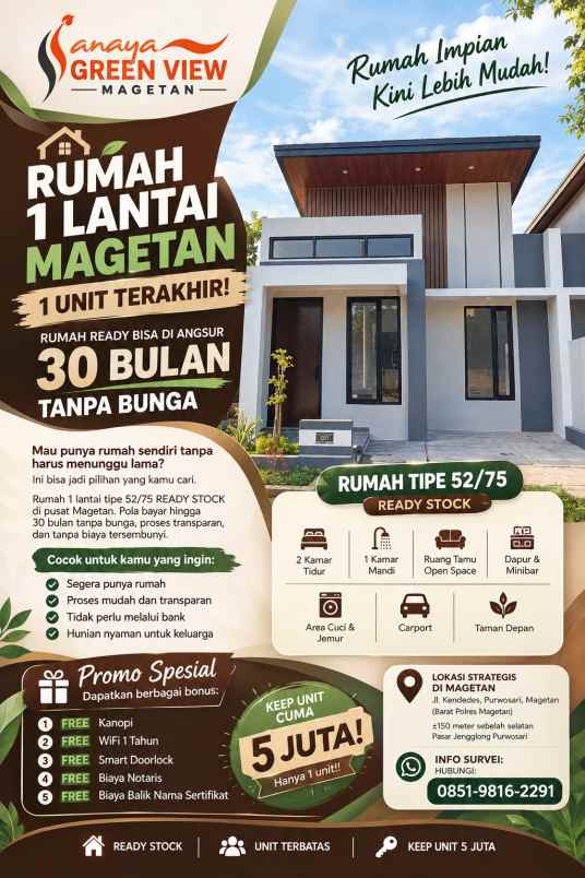 dijual rumah jl kendedes purwosari