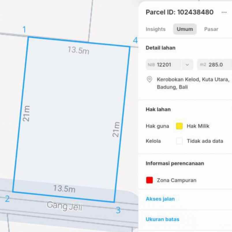 dijual tanah bidadari