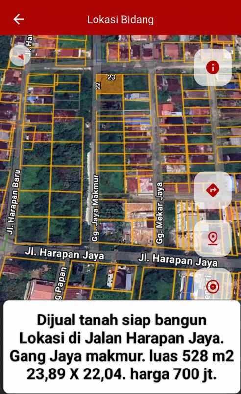 dijual tanah harapan jaya gang jaya makmur