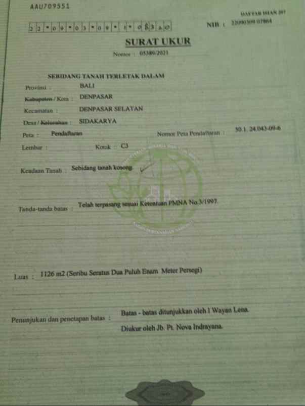 dijual tanah sidakarya
