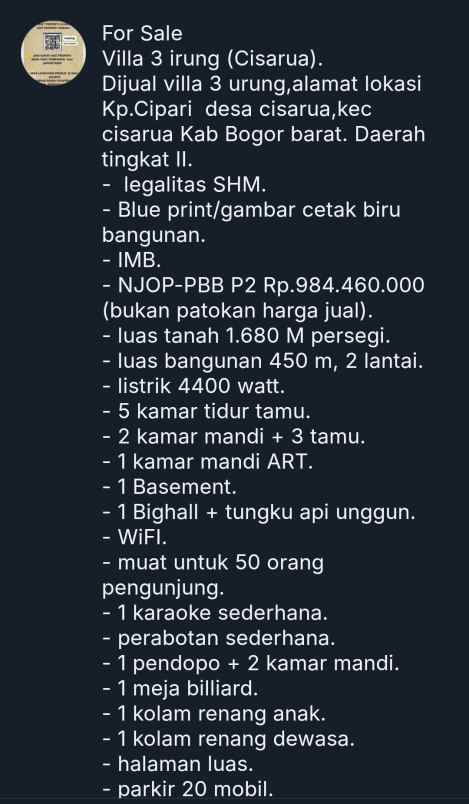 dijual villa murah di cisarua bogor jawa barat