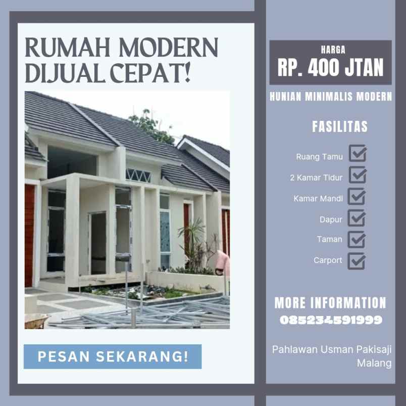 Hunian Minimalis Modern Pakisaji Kabupaten Malang