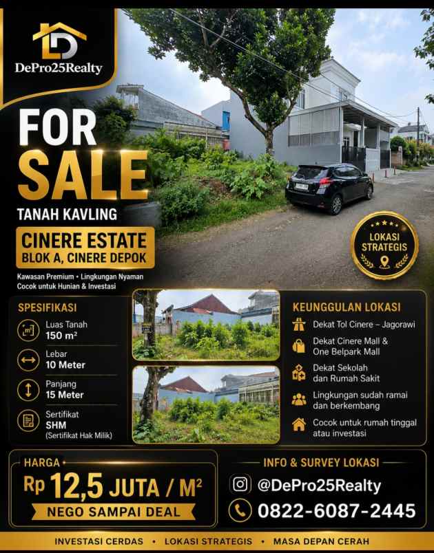 jual tanah kavling dalam komplek cinere estate
