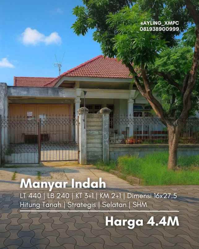 rumah manyar indah strategis row 3 mobil