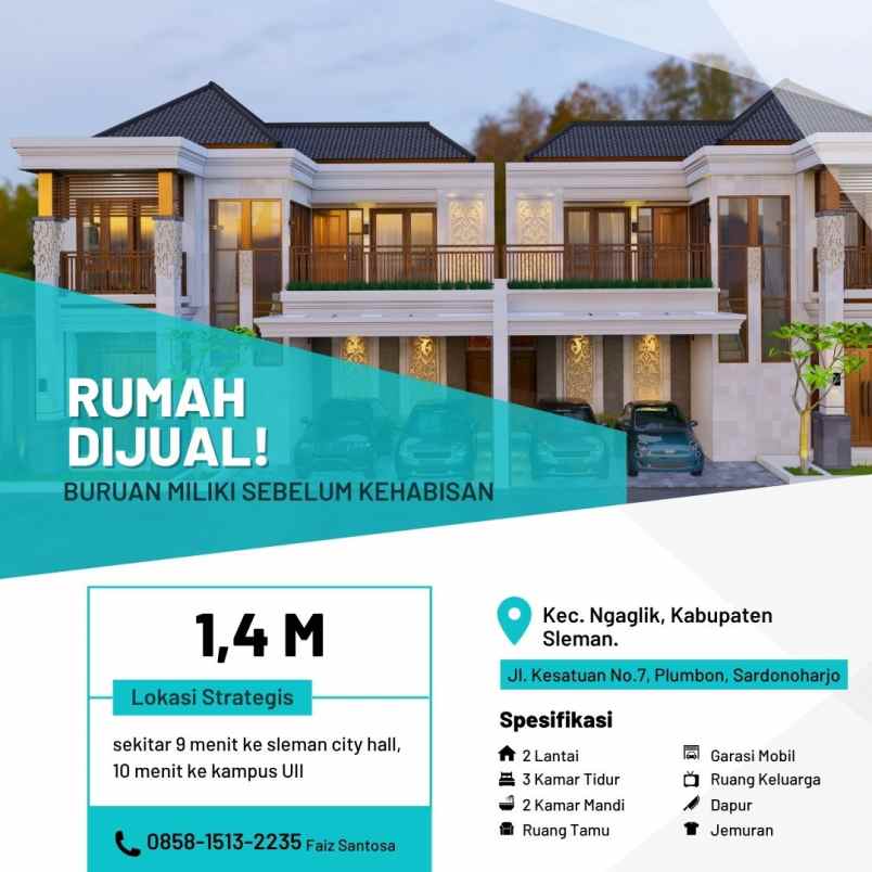 rumah mewah 2 lantai ngaglik sleman cuma 1 4 m