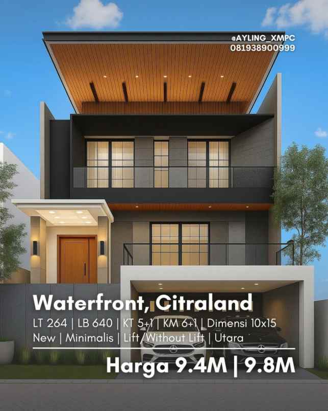rumah waterfront citraland new minimalis carport 2