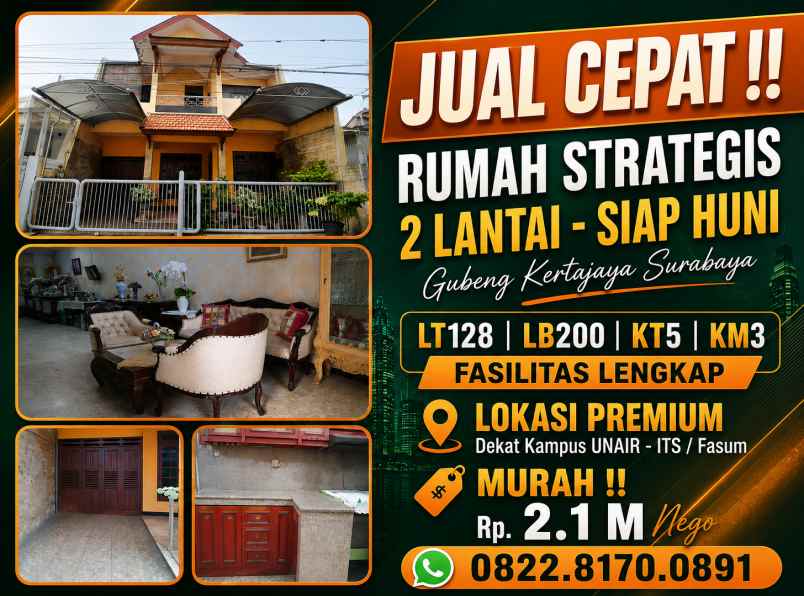 dijual rumah gubeng kertajaya surabaya