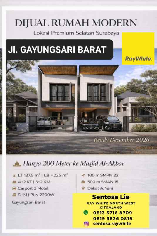 dijual rumah jalan gayungsari barat