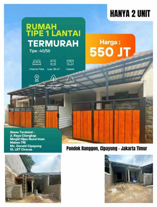 dijual rumah pondok ranggon