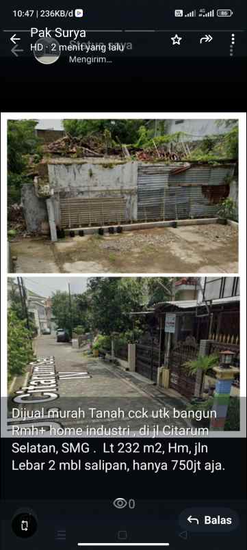 dijual tanah di jl citarum semarang
