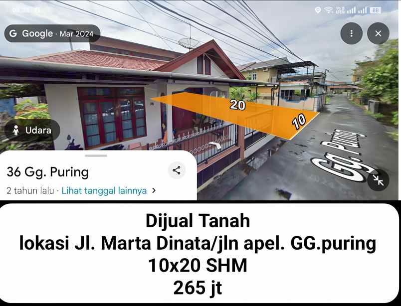 dijual tanah jalan martadinata jalan