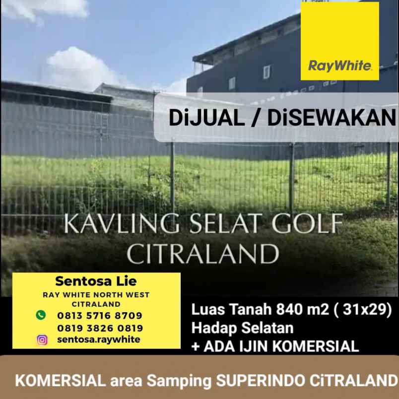 dijual tanah jalan selat golf citraland