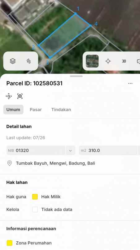 dijual tanah jl gn batukaro