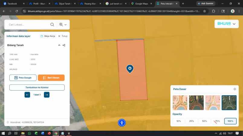 dijual tanah kp cabang empat hurip jaya