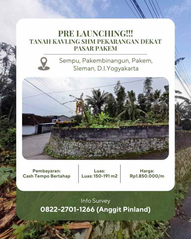 dijual tanah sempu pakembinangun pakem