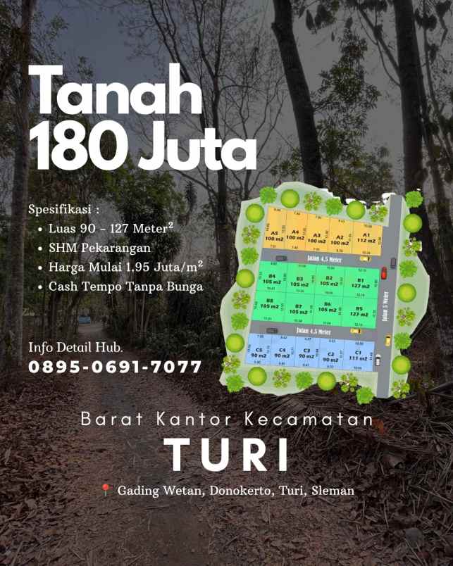 tanah murah 180 juta di barat kantor kecamatan turi