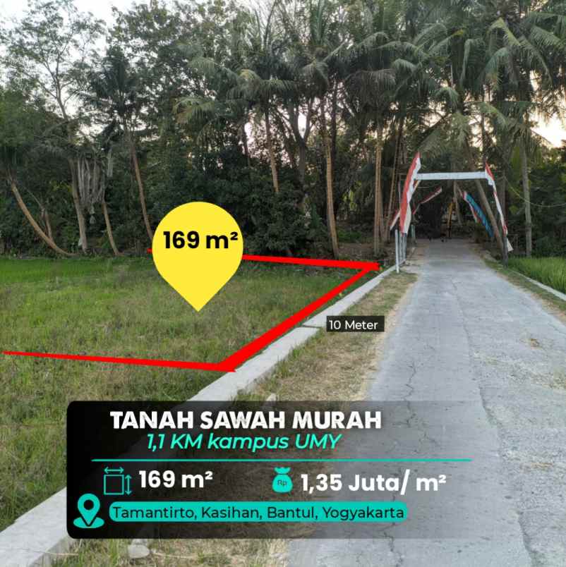 tanah sawah di dekat ring road jogja 1 1 km kampus umy