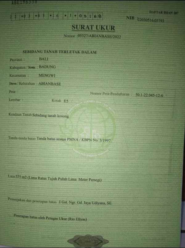 dijual 5 75 are jl cica abianbase kapal mengwi badung