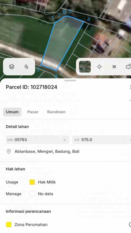 dijual 5 75 are jl cica abianbase kapal mengwi badung